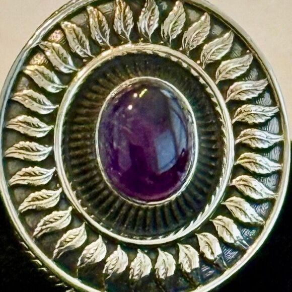 Natural Amethyst Cabochon Poison Pillbox Locket Ring Boho Sterling Silver New - Picture 6 of 9